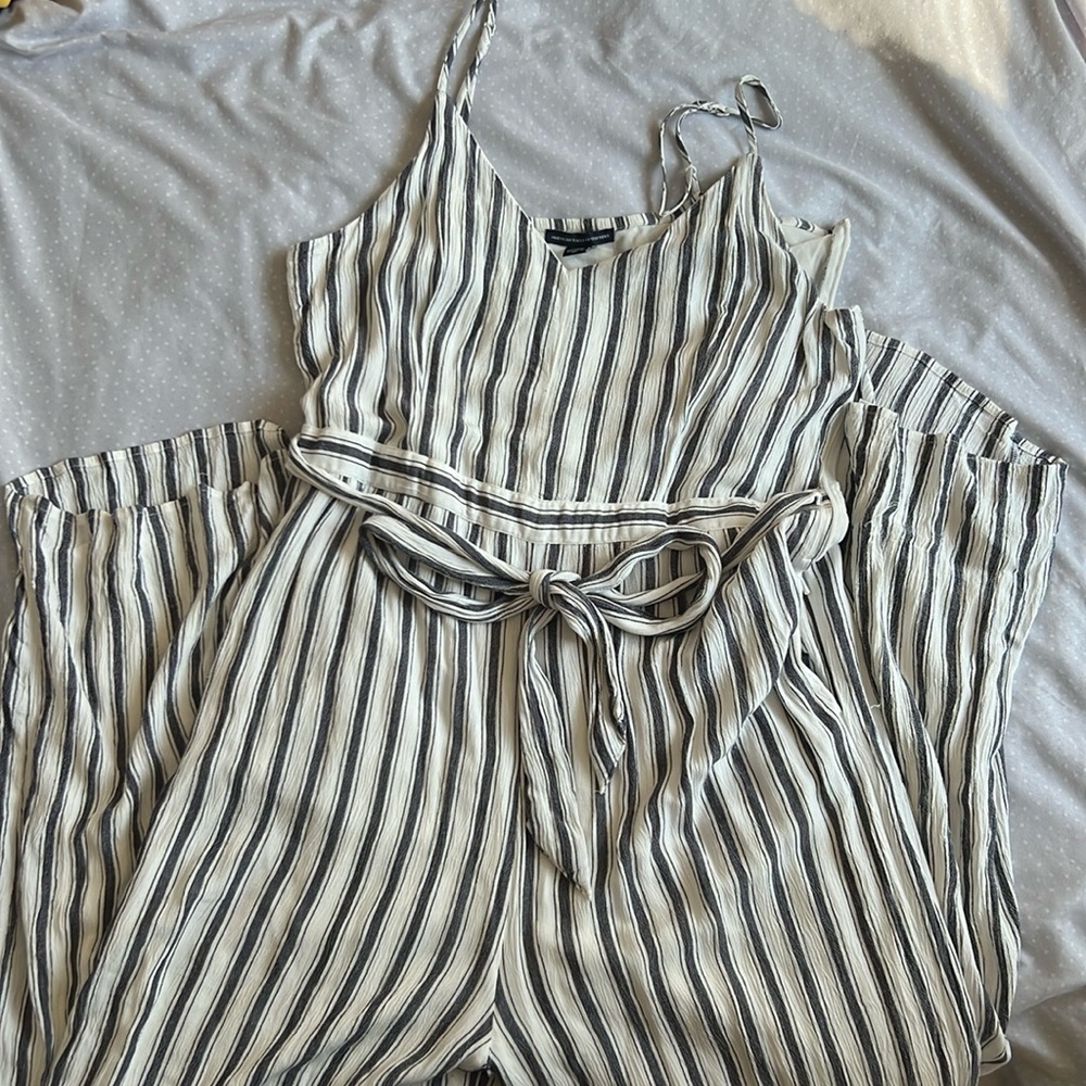 American Eagle Outfitters Striped Jumpsuit - Black and White